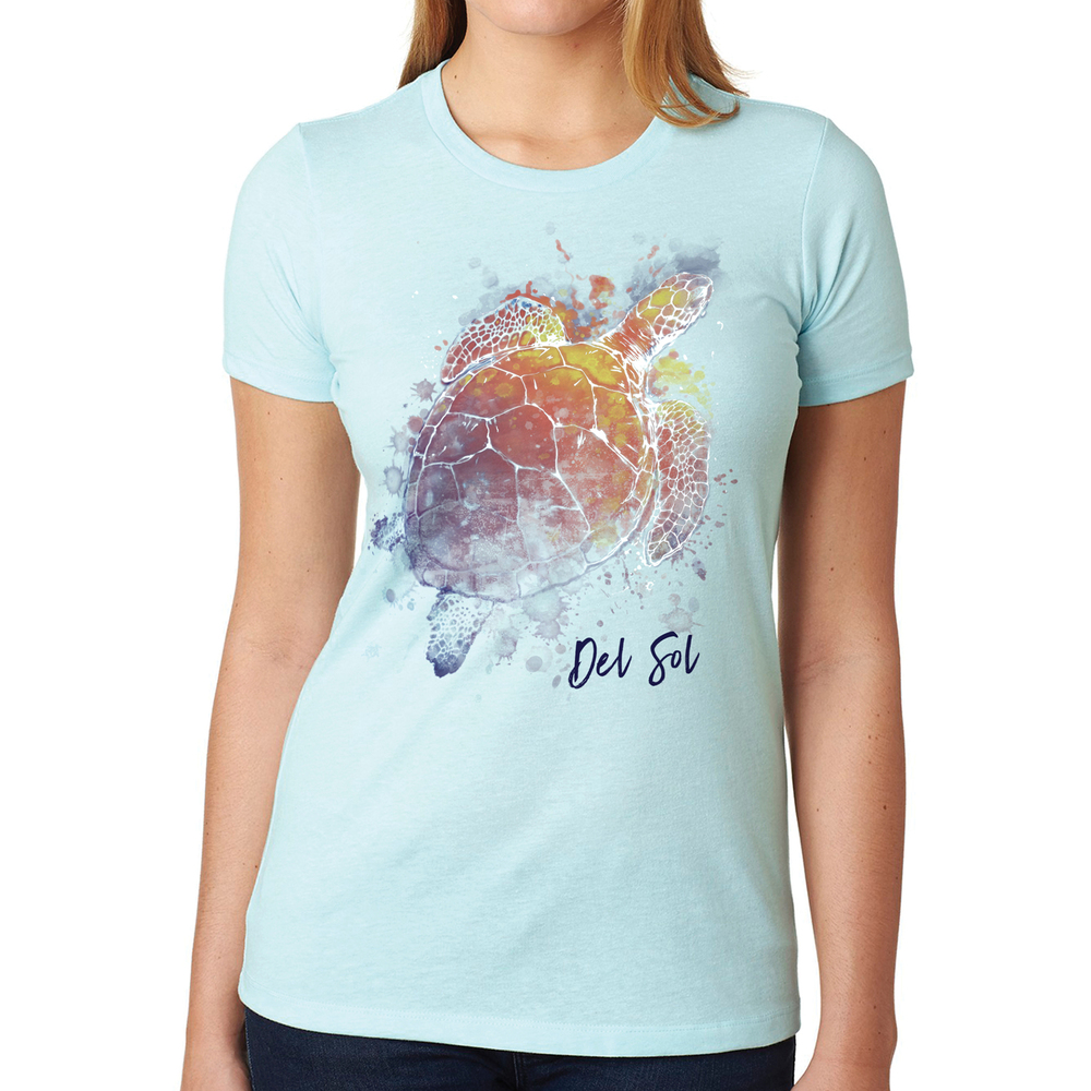 Girls Crew Tee-Turtle Splash-Ice Blue by DelSol for Women-1 Pc T-Shirt (Small)